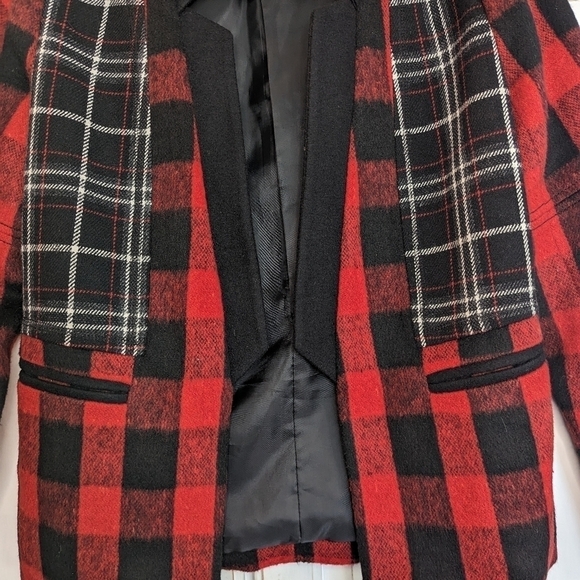 April May Plaid Buffalo Check Wool Blend Jacket Open Front Blazer Coat M - Picture 3 of 15